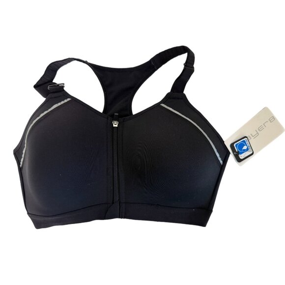 Layer 8 Maximum Support Size 1X Sports Bra Black Fitted Front Zipper NEW - Picture 1 of 5
